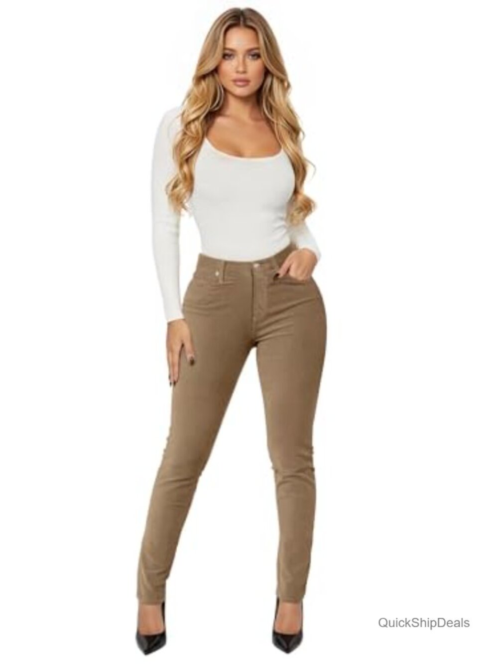 Corduroy Skinny Pants Stretch Mid Rise 5 Pocket Casual Winter